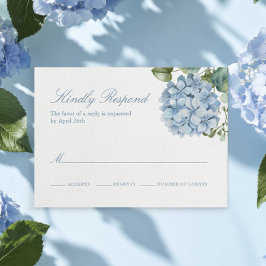 Elegante Blauwe Hortensia Huwelijks RSVP Kaartje