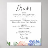 Elegante blauwe hortensia huwelijksdranken menu bo poster (Voorkant)