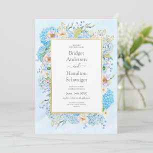 Elegante blauwe hortensia huwelijksuitnodiging save the date