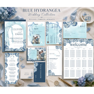 Elegante Blauwe Hortensia Huwelijkszitplaatskaart Poster