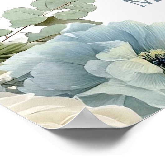 Elegante Blauwe Hortensia Ivoor Roos Bloemen Huwel Poster (Hoek)