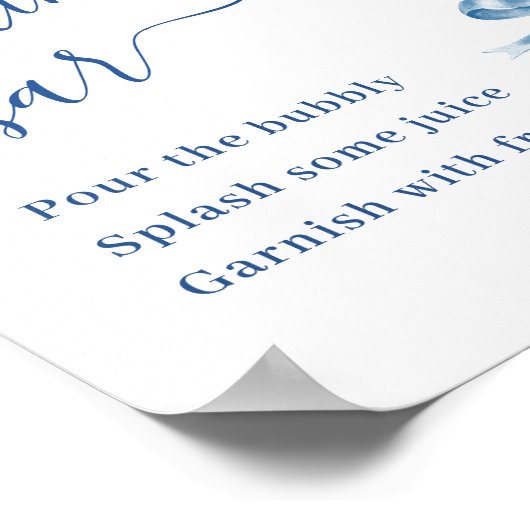 Elegante Blauwe Hortensia Mimosa Bar Weddin Poster (Hoek)