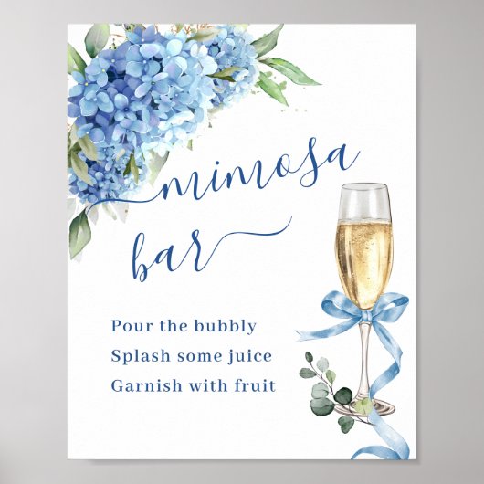 Elegante Blauwe Hortensia Mimosa Bar Weddin Poster (Voorkant)