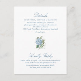 Elegante blauwe hortensia monogram bijlage kaart
