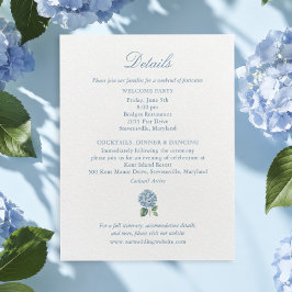 Elegante blauwe hortensia monogram bijlagekaart informatiekaartje