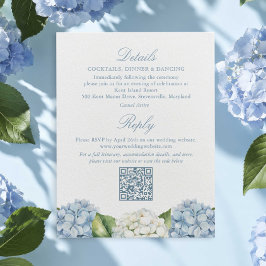 Elegante Blauwe Hortensia Monogram Envelopkaart Informatiekaartje