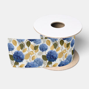 Elegante Blauwe Hortensia Naadloos Patroon Satijnen Lint