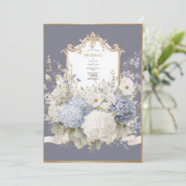 Elegante Blauwe Hortensia Paarse Vintage Bruiloft Kaart