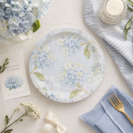 Elegante Blauwe Hortensia Papieren Borden Bordje