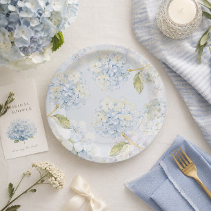 Elegante Blauwe Hortensia Papieren Borden Bordje
