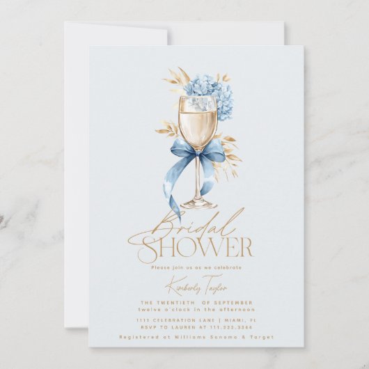 Elegante Blauwe Hortensia Prosecco Boog Bruidsfees Kaart (Voorkant)