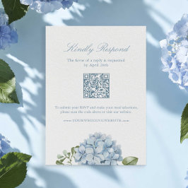 Elegante Blauwe Hortensia QR-code Responskaart RSVP Kaartje