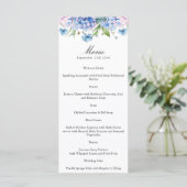 Elegante Blauwe Hortensia Rand Trouwpapier Menu (Staand voorkant)
