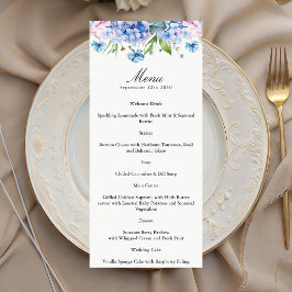 Elegante Blauwe Hortensia Rand Trouwpapier Menu
