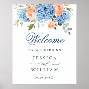 Elegante Blauwe Hortensia Roze Blozende Rozen Brui Poster