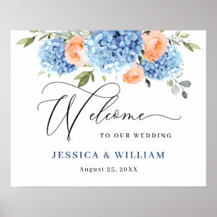 Elegante Blauwe Hortensia Roze Blozende Rozen Brui Poster