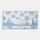 Elegante Blauwe Hortensia Saliegroen Grijze Streep Bureaumat (Keyboard & Muis)