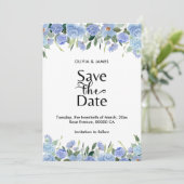 Elegante Blauwe Hortensia Save The Date (Staand voorkant)