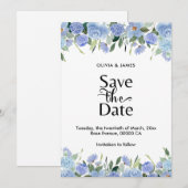 Elegante Blauwe Hortensia Save The Date (Voorkant / Achterkant)