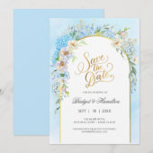 Elegante Blauwe Hortensia Save The Date (Voorkant / Achterkant)
