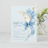 Elegante Blauwe Hortensia Strik Bruidsdouche Kaart (Staand voorkant)