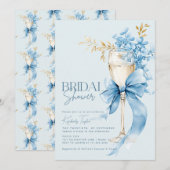 Elegante Blauwe Hortensia Strik Bruidsdouche Kaart (Voorkant / Achterkant)