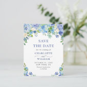 Elegante Blauwe Hortensia Trouw Save The Date Briefkaart (Staand voorkant)