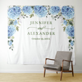 Elegante Blauwe Hortensia Trouwfoto Achtergrond Wandkleed