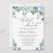 Elegante Blauwe Hortensia Watercolor Bruidsbrunch Kaart (Voorkant)