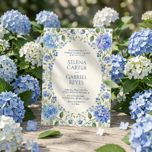Elegante Blauwe Hortensia Waterverf Bloemen Bruilo Kaart