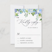 Elegante Blauwe Hortensia Waterverf Bruiloft RSVP Kaartje (Voorkant)