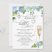 Elegante Blauwe Hortensia Waterverf Brunch & Mouss Kaart (Voorkant)