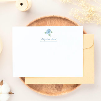 Elegante blauwe hortensia Waterverf gepersonalisee Notitiekaartje