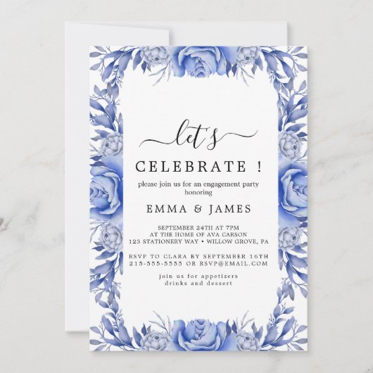 Elegante blauwe hortensia | Wit "Let's Celebrate"  Kaart (Voorkant)