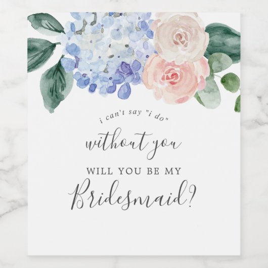 Elegante Blauwe Hortensia | Witte bruidsmeisje voo Wijn Etiket (Enkel label)