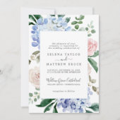 Elegante Blauwe Hortensia | Witte Formele Trouwdag Kaart (Voorkant)