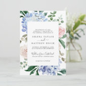 Elegante Blauwe Hortensia | Witte Formele Trouwdag Kaart (Staand voorkant)