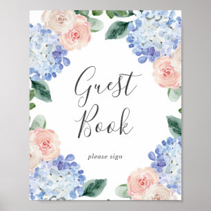 Elegante Blauwe Hortensia   Witte gastensignering Poster