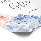 Elegante Blauwe Hortensia Witte Kaarten en Geschen Poster (Hoek)