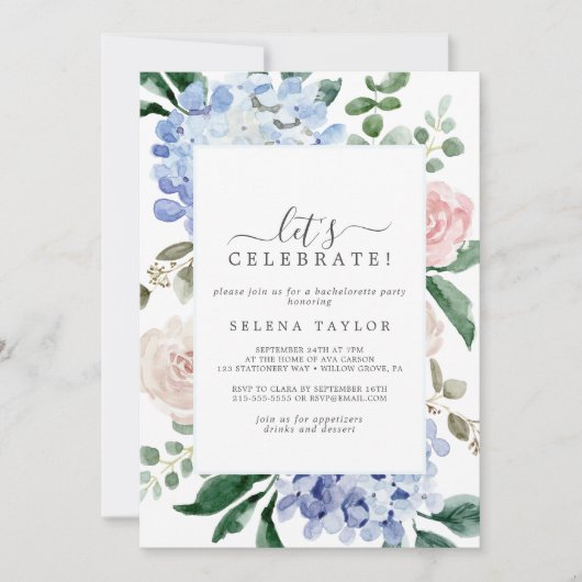 Elegante Blauwe Hortensia | Witte Laten we het vie Kaart (Voorkant)