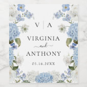 Elegante Blauwe Hortensia Witte Rozen Bloem Bruilo Wijn Etiket (Enkel label)