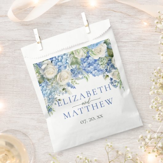 Elegante Blauwe Hortensia Witte Rozen Bloemige Bru Bedankzakje (Geknipt)