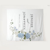 Elegante blauwe hortensia witte rozen bloemige tro wandkleed (Voorkant (horizontaal))