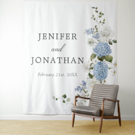 Elegante blauwe hortensia witte rozen bloemige tro wandkleed