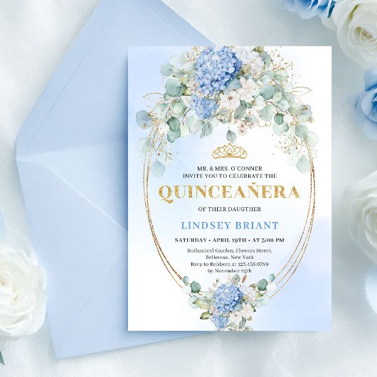 Elegante Blauwe Hortensia's Eucalyptus Quince Uitn Kaart