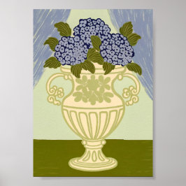 Elegante Blauwe Hortensia's in Klassieke Gouden Ur Poster