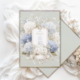 Elegante Blauwe Hortensia's Sage Koude Trouwdag Kaart