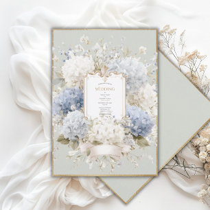 Elegante Blauwe Hortensia's Sage Koude Trouwdag Kaart