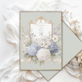 Elegante Blauwe Hortensia's Sage Koude Trouwdag Kaart