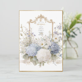 Elegante Blauwe Hortensia's Trouwdag Vintage Kaart